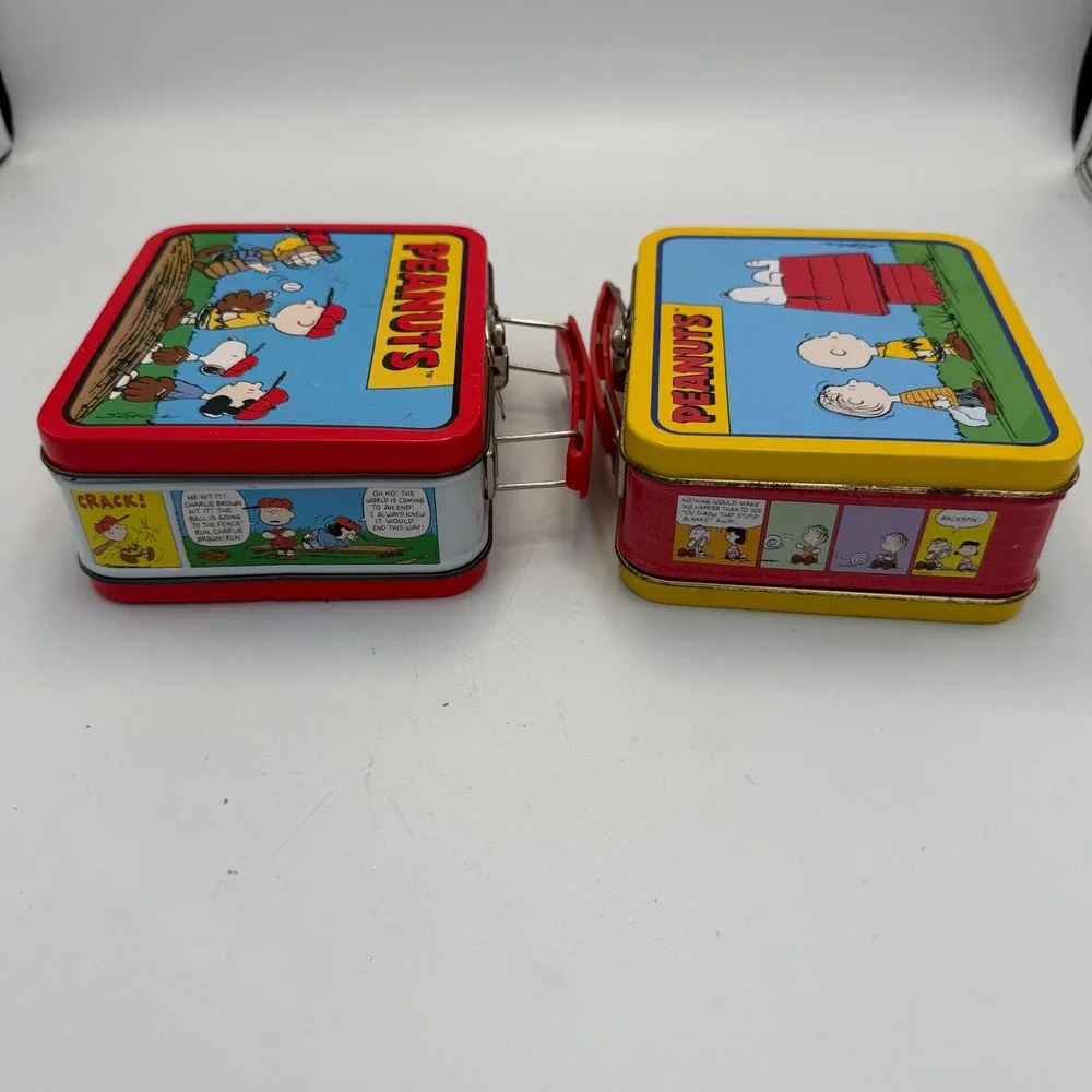 Peanuts Snoopy Charlie Brown Mini Tin Lunch Box Set of 2 Vintage Style Metal